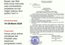 Mendagri Larang Kepala Daerah ke Luar Negeri  selama Periode Libur Idulfitri 1447 H