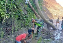 Babinsa dan Warga Gelar Karya Bakti di Jalur Ende–Maumere