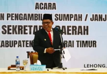 Bupati Agas Andras Timur Lantik Winsensius Tala Jadi Sekda Matim