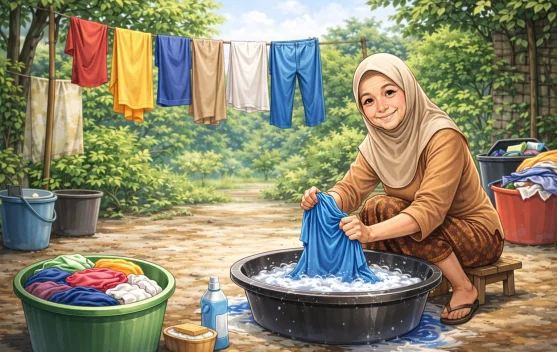 Puasa Tak Hentikan Sri Rini Mencuci Harapan Demi Masa Depan Anak