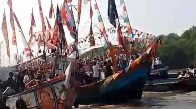 Hundreds of Boats Escort Sacred Sea Offering Ritual in Muaragembong Water