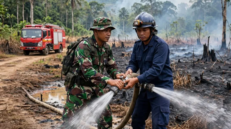 TNI dan Damkar Kolaborasi Tangani Karhutla Sanggau