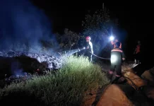 Petugas Berjibaku Padamkan Kebakaran Lahan Dekat Gudang Wings Sanggau