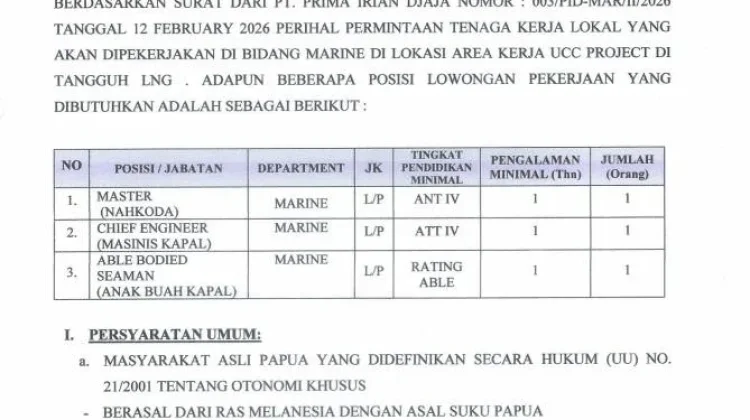 Tiga Posisi Dibutuhkan untuk Proyek Tangguh LNG