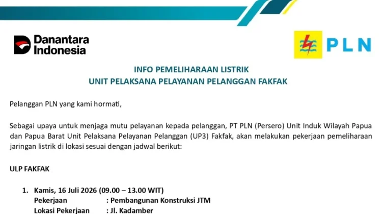 PLN Tingkatkan Keandalan Kelistrikan, Pemadaman Terjadwal Berlaku di Fakfak