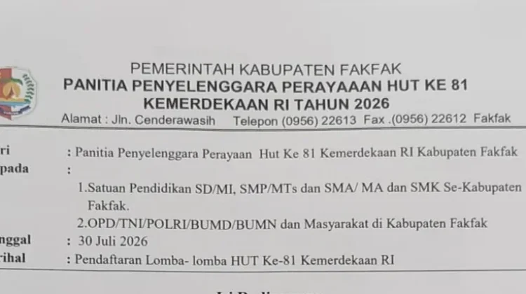 Panitia HUT RI ke-81 Kabupaten Fakfak Buka Pendaftaran Beragam Lomba