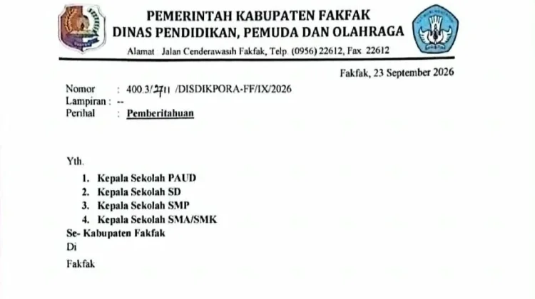 Kondisi Udara Terganggu, Disdikpora Fakfak Imbau Warga Sekolah Gunakan Masker