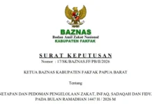 BAZNAS Fakfak Tetapkan Zakat Fitrah 1447 Hijriah/2026 Masehi