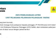 Pemeliharaan Jaringan, PLN UP3 Fakfak Lakukan Pemadaman Listrik Terencana
