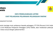 PLN Jadwalkan Pemeliharaan Kelistrikan di Fakfak, Ini Jadwalnya