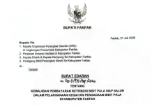 Bupati Fakfak Terbitkan Edaran Wajib Bayar Retribusi Bibit Pala Siap Salur
