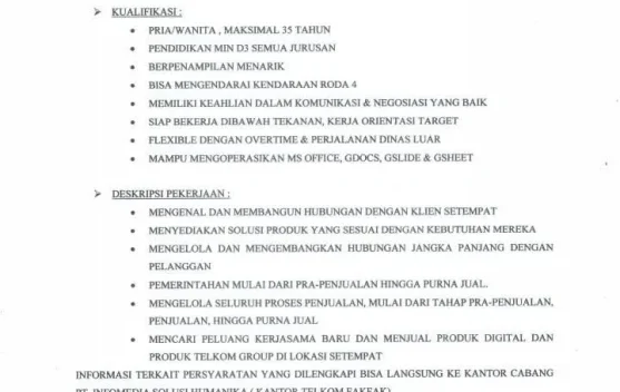 Disnaker Fakfak Umumkan Lowongan Account Manager Telkom