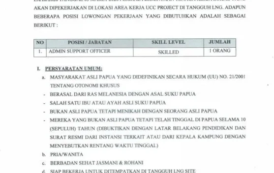 Peluang Kerja Admin Support Officer Bagi OAP Fakfak