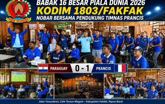 Kodim Fakfak Nobar Bersama Pendukung Prancis Rayakan Lolos Delapan Besar