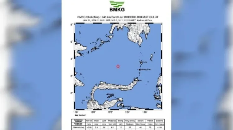 Gempa M5,7 Guncang Laut Sulawesi, Tidak Berpotensi Tsunami