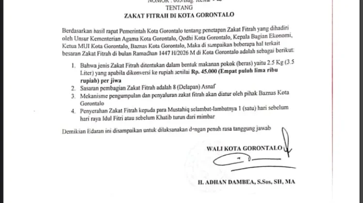 Zakat Fitrah di Kota Gorontalo Ditetapkan Rp45 Ribu per Jiwa