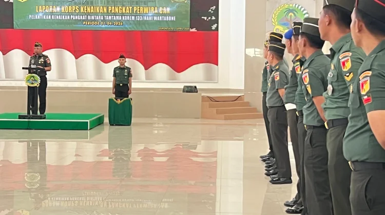 Kasrem 133/NW Pimpin Kenaikan Pangkat Prajurit Periode April 2026