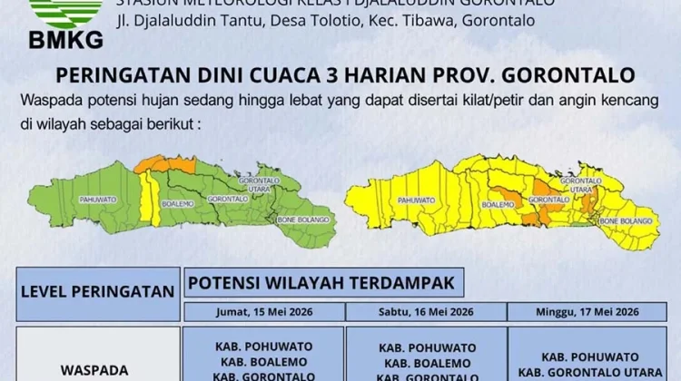 BPBD Gorontalo Imbau Warga Waspada Cuaca Hujan Disertai Angin Kencang-Petir