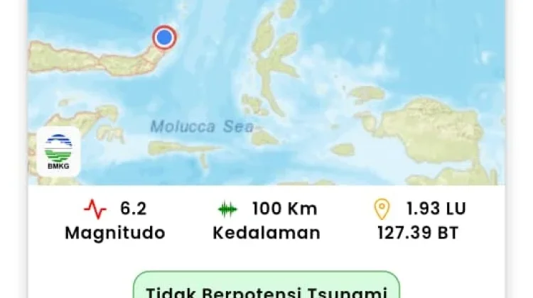 Gempa Magnitudo 6,2 Guncang Halmahera, Tidak Berpotensi Tsunami