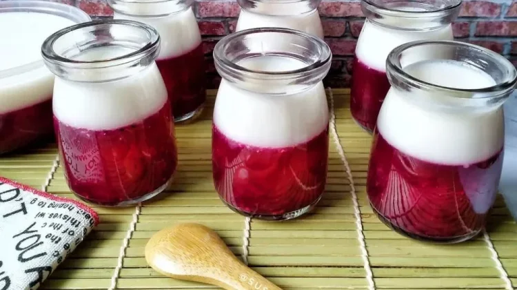 Puding Buah Naga Lapis Susu