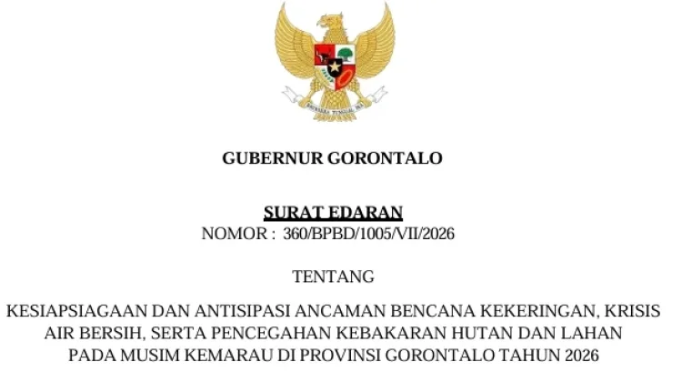 Gubernur Gorontalo Terbitkan SE Siaga Kemarau, BPBD Minta Daerah Antisipasi