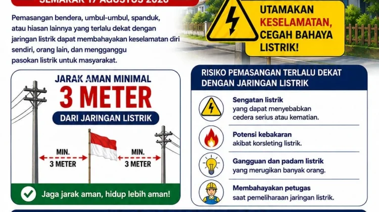 PLN Imbau Masyarakat Jaga Jarak Aman Saat Memasang Bendera Merah Putih