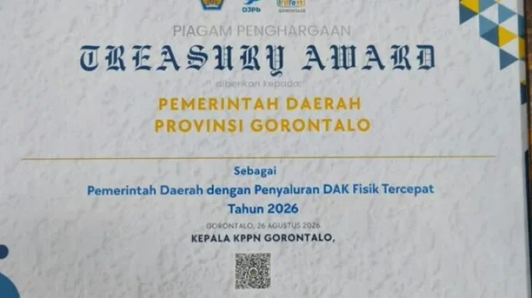 pemprov Gorontalo Raih Penghargaan DAK Fisik Tercepat 2026