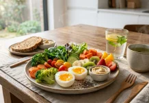 Rahasia Sarapan Sehat: Telur Rebus, Buah, dan Sayuran dalam Satu Piring