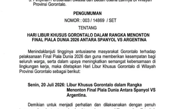 Jubir Gubernur Gorontalo Pastikan Isu Libur Khusus Final Piala Dunia 2026 Hoaks