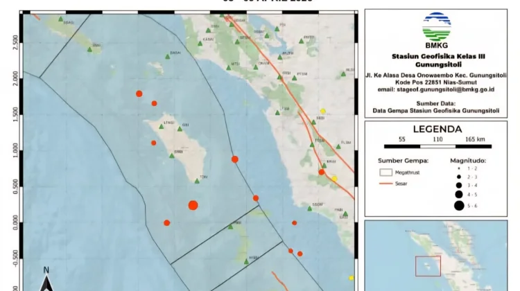 Periode 3-9 April 2026, Satu Gempa Dirasakan di Kepulauan Nias