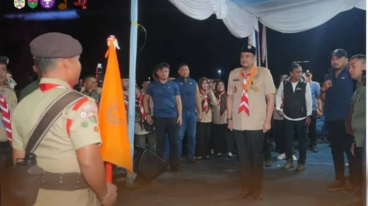 Upacara Api Unggun di Jambore Daerah XI Gerakan Pramuka Sumatera Utara Tahun 2026