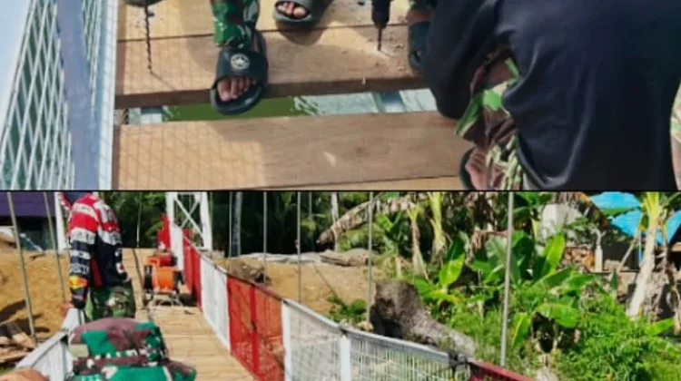 Satgas Karya Bakti TNI AD Percepat Pembangunan Jembatan Gantung Sungai Idanoho