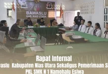 Bawaslu Nias Utara Gelar Rapat Rutin Sekaligus Terima Siswa PKL SMK N 1 Namohalu Esi