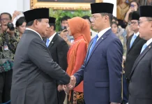 Menhan Sjafrie Hadiri Pelantikan Pejabat Kabinet Merah Putih