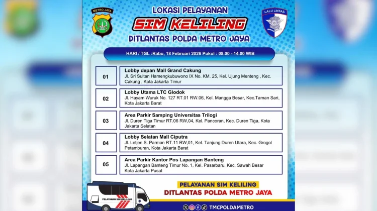 SIM Keliling Jakarta Hadir di Lima Titik Ini, 18 Februari
