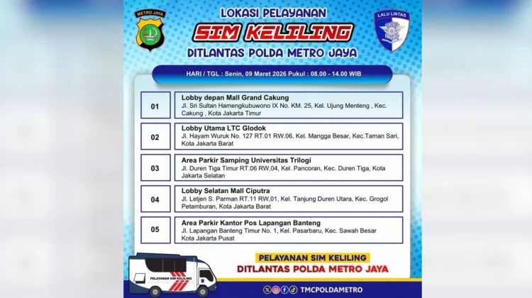Ini Lokasi Lengkap Gerai SIM Keliling di Jakarta 9 Maret
