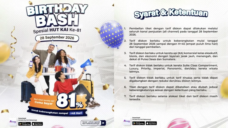 HUT ke-81 KAI, Tiket Kereta Bisa Dibeli dengan Bayar 81 Persen