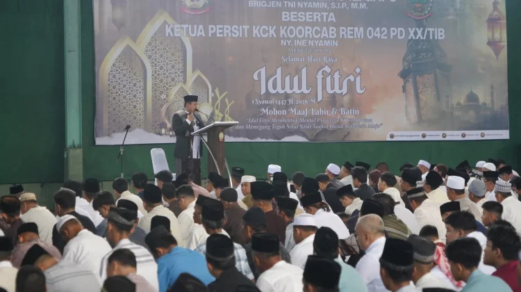Momentum Kebersamaan , Korem 042/Gapu Gelar Sholat Idul Fitri 1447H