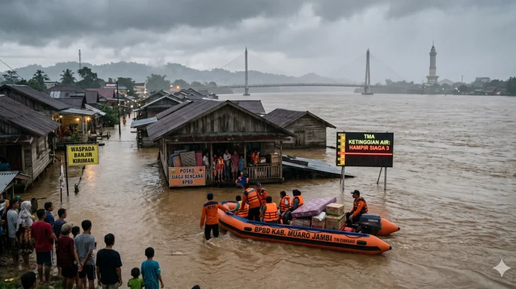 Debit Sungai Batang Hari Meninggi, Kabupaten Muaro Jambi Siaga Banjir
