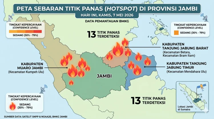 Waspada Karhutla, BMKG Jambi Deteksi 13 Titik Panas di Tiga Kabupaten