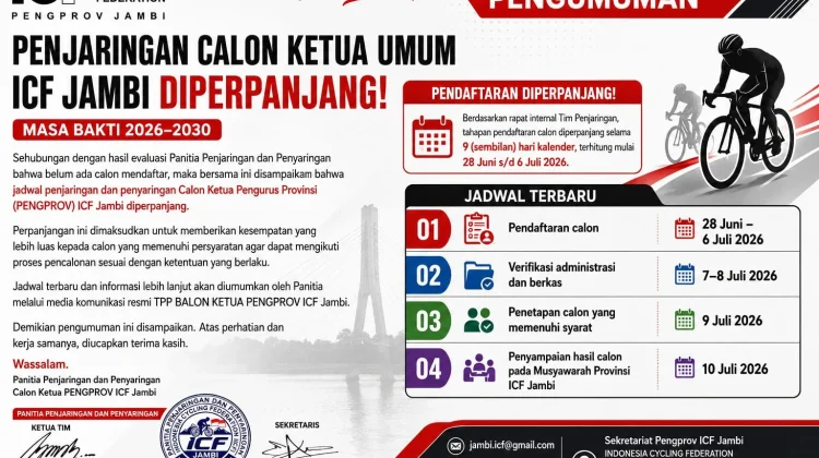 Seleksi Ketua Umum ICF Jambi Diperpanjang hingga 6 Juli 2026