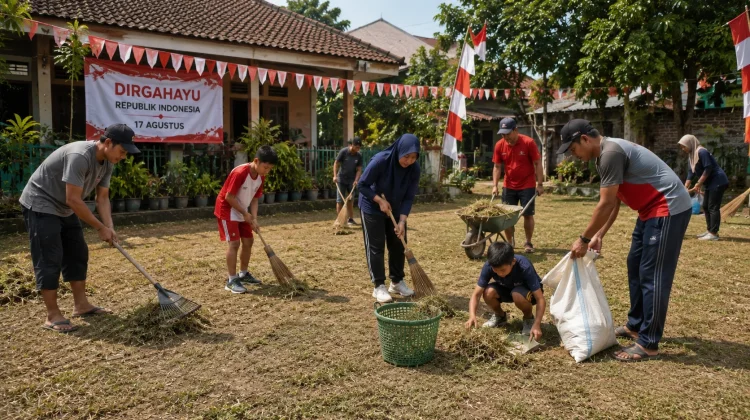 Bersih-Bersih jelang Agustus, Warga Mulai Gotong Royong Siapkan Perayaan HUT RI