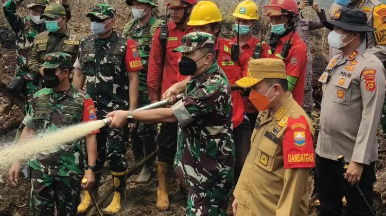 Gubernur Bersama Pangdam TIB Turun ke Kawasan Gambut Padamkan Karhutla