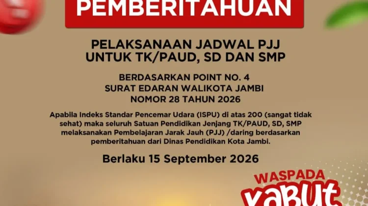 ISPU Kota Jambi Tembus 240, Seluruh Siswa SD-SMP Kembali PJJ