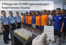 Terdapat 4 Petugas dan 22 WBP Lapas Sarolangun Positif Narkoba Disanksi