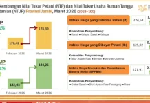 Nilai Tukar Petani provinsi Jambi Capai 178,39 pada Maret 2026