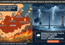 5 Hotspot Terpantau di Jambi, BMKG Peringatkan Cuaca Ekstrem