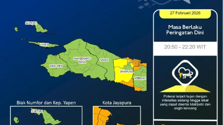 Hujan Lebat Berpotensi Guyur Jayapura Malam Ini