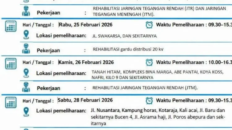 PLN Revisi Jadwal Pemadaman Listrik Abepura