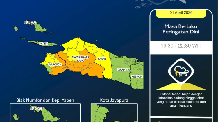 BMKG Peringatkan Hujan Lebat dan Petir Landa Papua Malam Ini